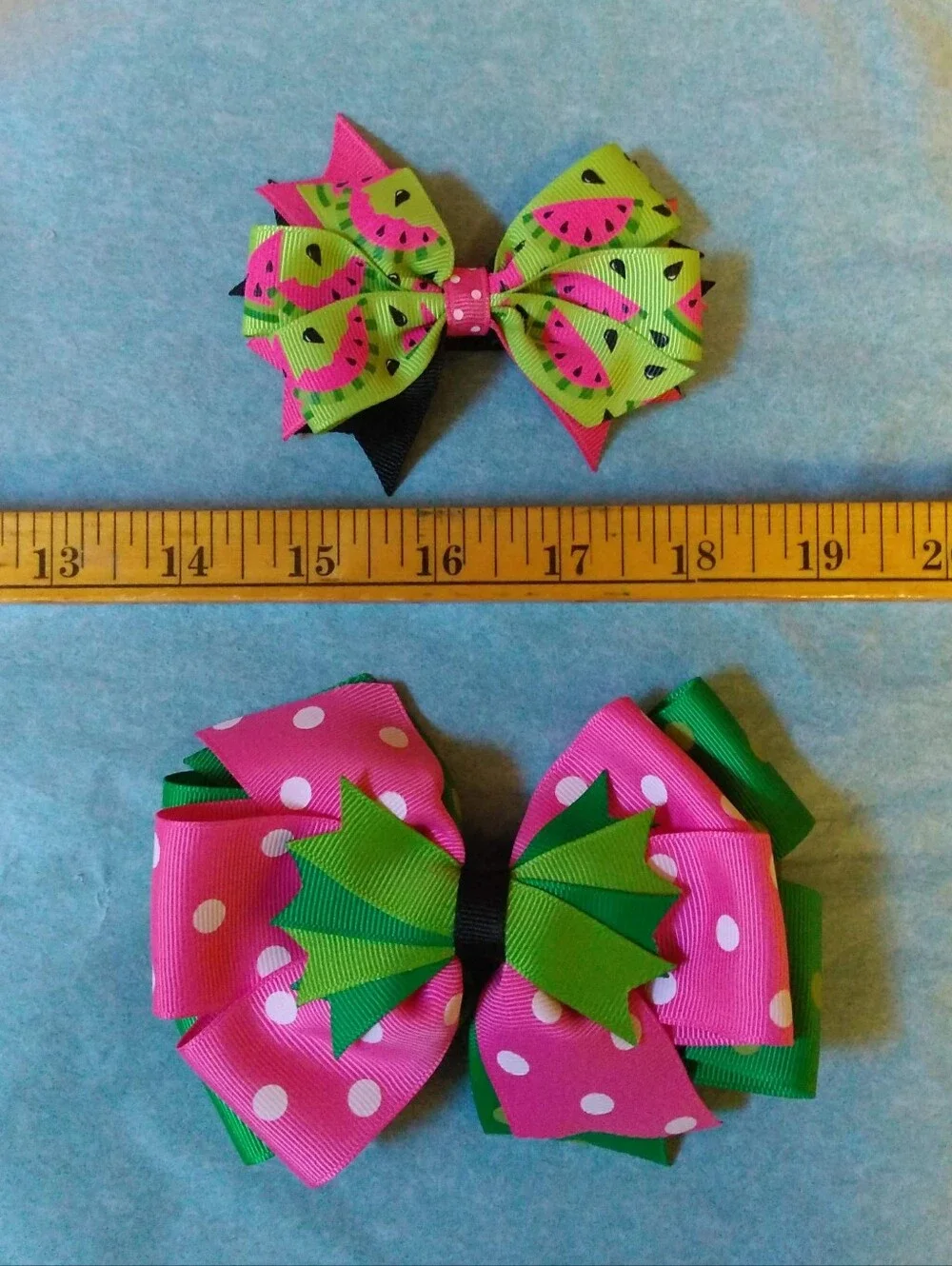 Handmade Boutique Pink And Green Watermelon Stacked Hair Bows 🍉